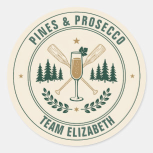Pines & Prosecco Team Bride Camp Bachelorette Classic Round Sticker