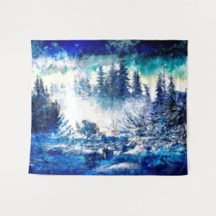 Pines Snowstorm Winter  Tapestry