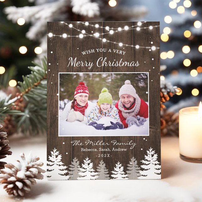 Pines Trees Snow Woodland Merry Christmas Photo Holiday Card (Creator Uploaded)