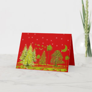 Pines with Moon and Stars Holiday Card