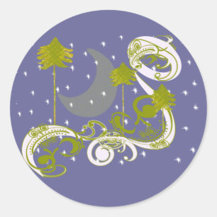 Pines with Moon-Customise Change BackGround Colour Classic Round Sticker