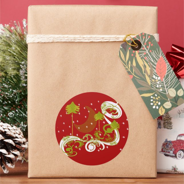 Pines with Moon-Customise Change Background Colour Classic Round Sticker (Holiday)