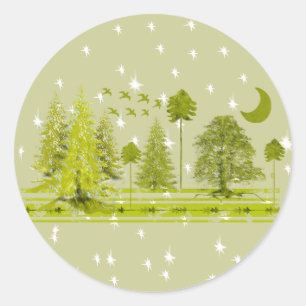 Pines with Moon-Customise Change BackGround Colour Classic Round Sticker