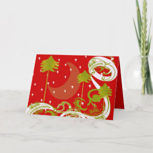 Pines with Moon-Customise Change BackGround Colour Holiday Card