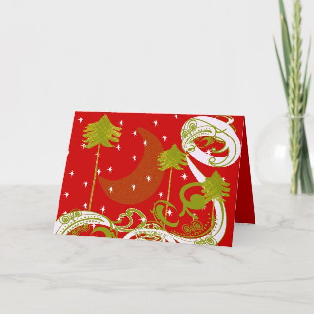 Pines with Moon-Customise Change BackGround Colour Holiday Card (Front)