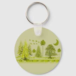 Pines with Moon-Customise Change BackGround Colour Key Ring