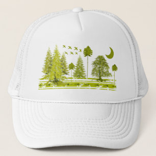 Pines with Moon-Customise Change BackGround Colour Trucker Hat