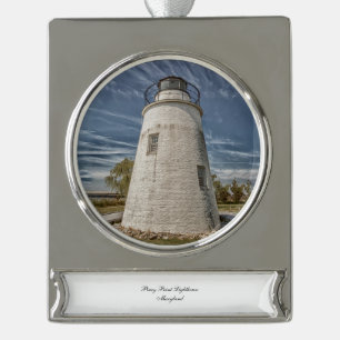 Piney Point Lighthouse Silver Plated Banner Ornament