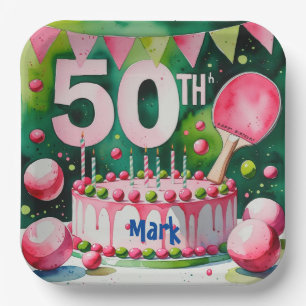  Ping pong 50th Birthday with cake Paper Plate