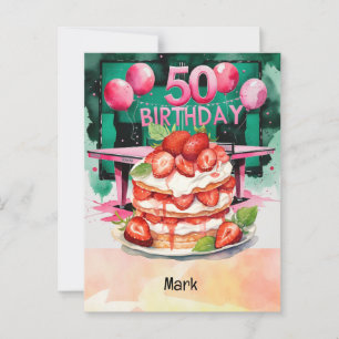 Ping Pong 50th Birthday with Cake Postcard