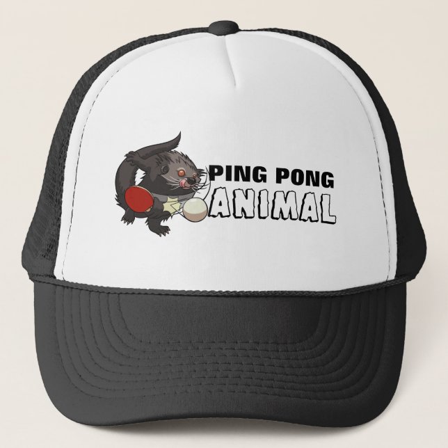 Ping Pong Animal Binturong Table Tennis Cartoon Trucker Hat (Front)
