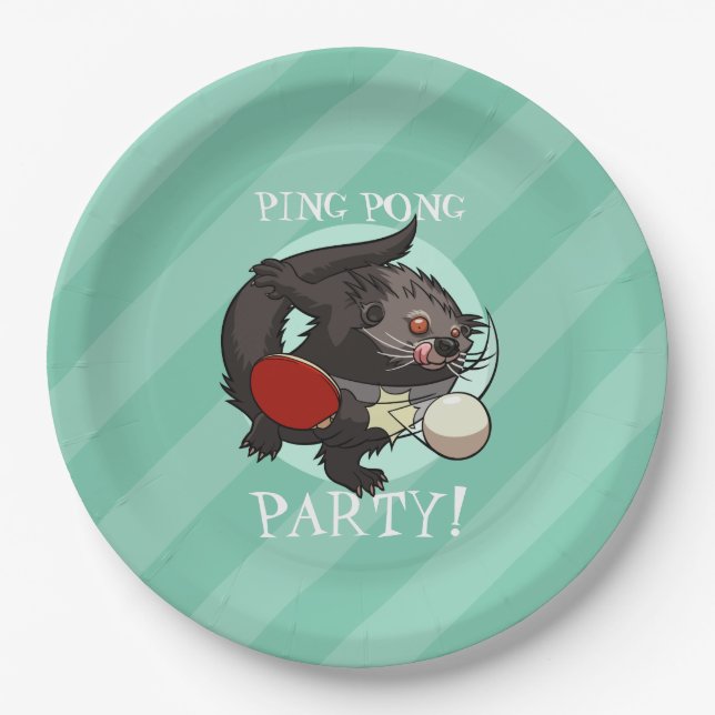 Ping Pong Binturong Table Tennis Player Bearcat Paper Plate (Front)