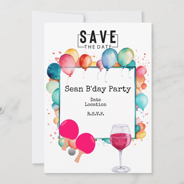 Ping Pong  Birthday party Save date Invitation (Front)
