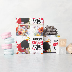 Ping pong  Birthday with paddle and flower Wrapping Paper