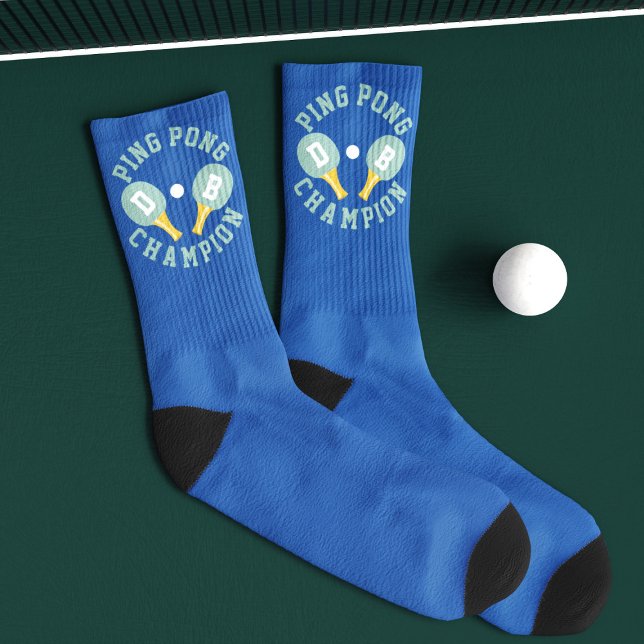 Ping Pong Champion Table Tennis Player Blue Mens Socks (Creator Uploaded)