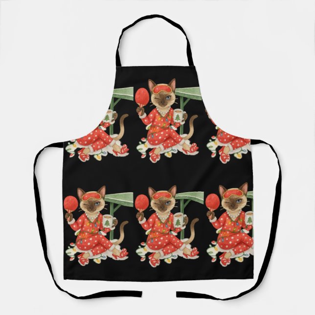 Ping Pong Christmas themed for cat lovers Apron (Front)