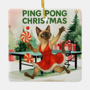 Ping Pong Christmas Themed for Siamese Cat lovers  Ceramic Ornament