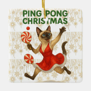 Ping Pong Christmas Themed for Siamese Cat lovers Ceramic Ornament