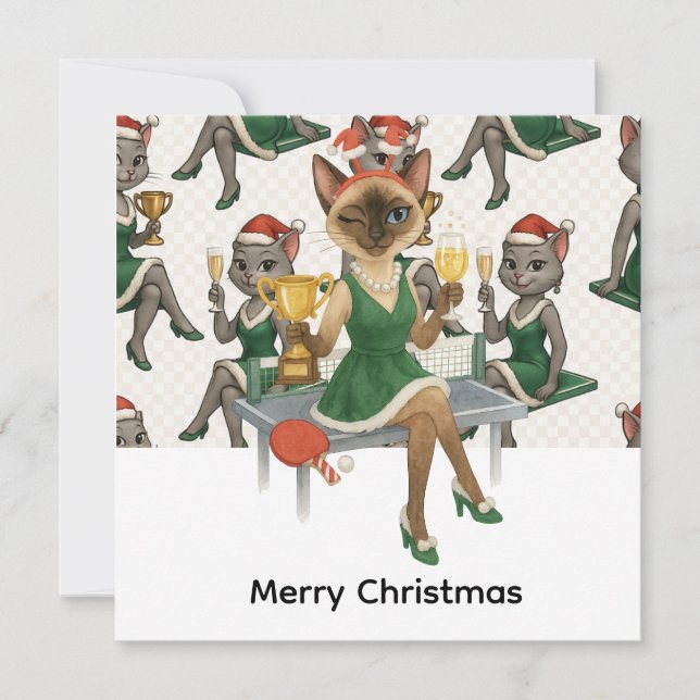 Ping Pong Christmas Themed for Siamese Cat lovers Holiday Card (Front)