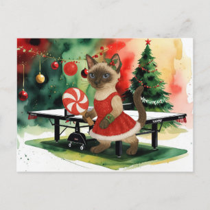 Ping Pong Christmas Themed for Siamese Cat lovers Holiday Postcard