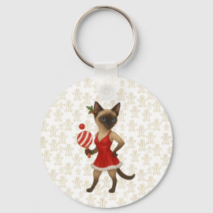 Ping Pong Christmas Themed for Siamese Cat Lovers Key Ring