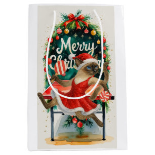 Ping Pong Christmas themed for Siamese Cat Lovers  Medium Gift Bag