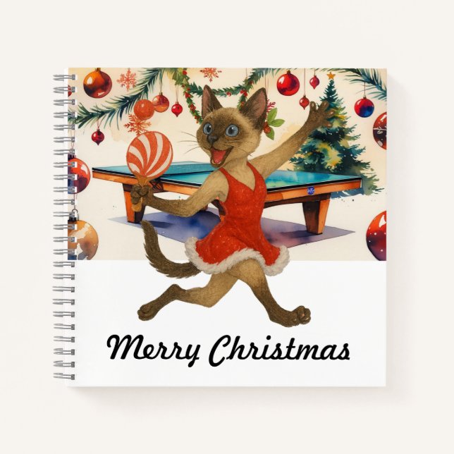 Ping Pong Christmas Themed  for Siamese cat lovers Notebook (Front)