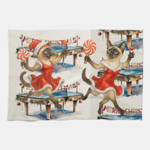 Ping Pong Christmas Themed for Siamese Cat lovers Tea Towel