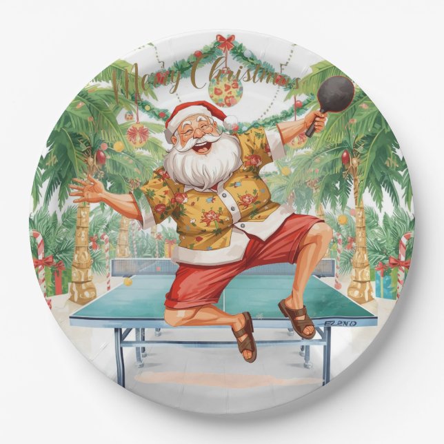 Ping pong Christmas with Santa Claus Paper Plate (Front)