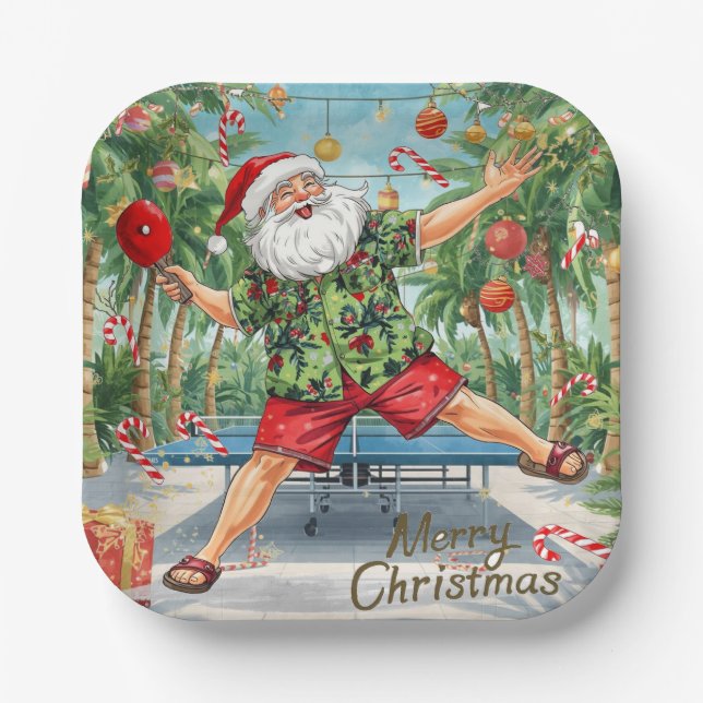 Ping pong Christmas with Santa Claus Paper Plate (Front)