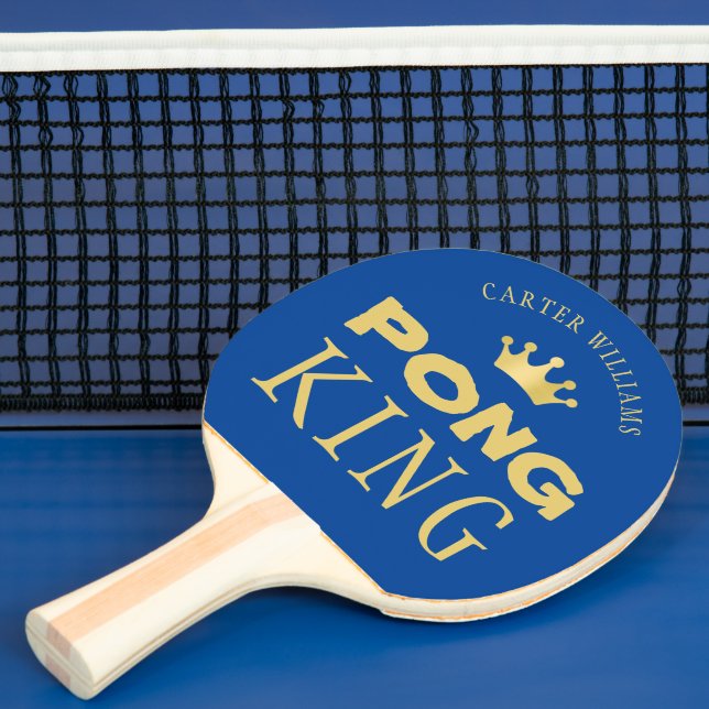 PING PONG KING Name Editable Blue Gold 2-Sided Ping Pong Paddle (Insitu)