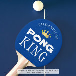 PING PONG KING Personalised Editable Blue Ping Pong Paddle<br><div class="desc">Crown the king of ping pong with a personalised PONG KING paddle with your choice of background colour. COLOR CHANGE: Change the blue background in EDIT. ASSISTANCE: For help with design modification or transferring the design to another product, contact the designer BEFORE ORDERING via the Zazzle Chat MESSAGE tab or...</div>