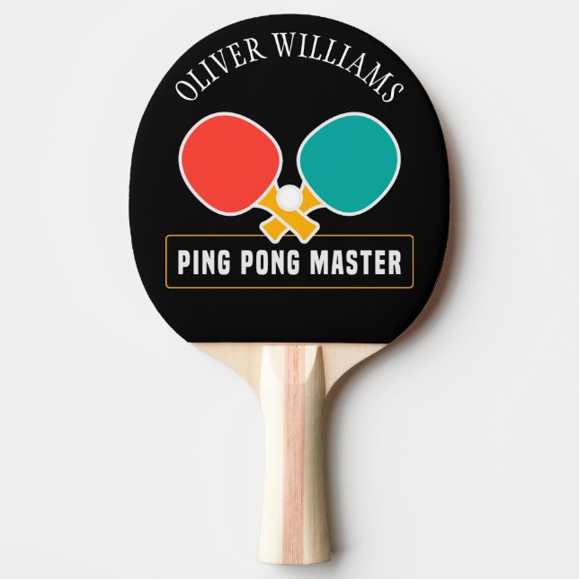 PING PONG MASTER Personalised Editable Black Paddle (Front)