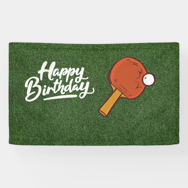 Ping Pong on green grass Happy Birthday Banner (Horizontal)