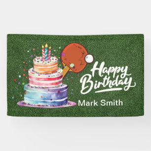 Ping Pong on green grass Happy Birthday Banner