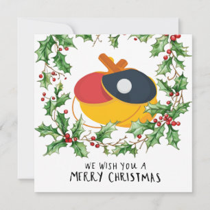 Ping Pong Paddle and ball with Christmas Frame Holiday Card