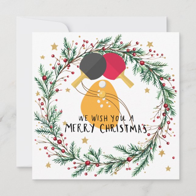 Ping Pong Paddle and ball with Christmas Frame Holiday Card (Front)