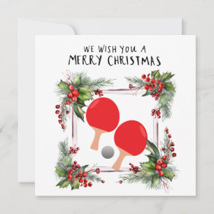 Ping Pong Paddle and ball with Christmas Frame Holiday Card