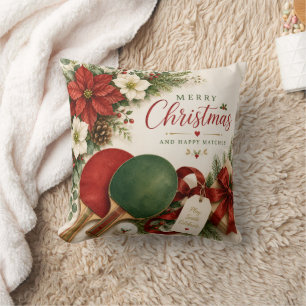 Ping Pong Paddle and ball with Christmas themed Cushion