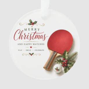 Ping Pong Paddle and ball with Christmas themed Ornament