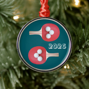 Ping Pong Paddles and Balls Metal Tree Decoration