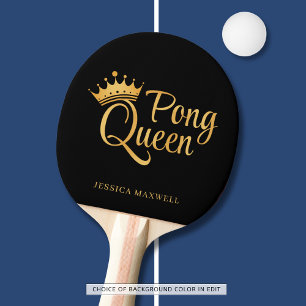 Ping Pong Queen Black Gold Name Paddle
