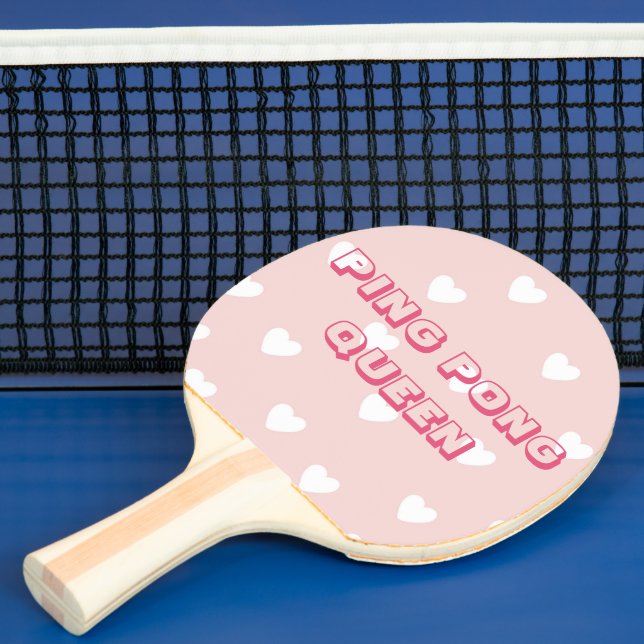 Ping Pong Queen - Cute Blush Pink & White Hearts Paddle (Insitu)