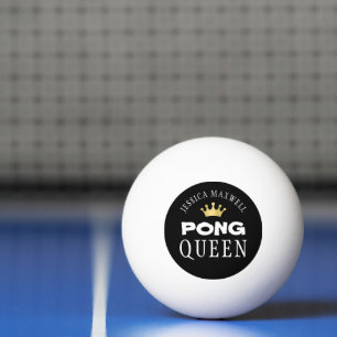 PING PONG QUEEN Gold Crown Personalised Black Ping Pong Ball