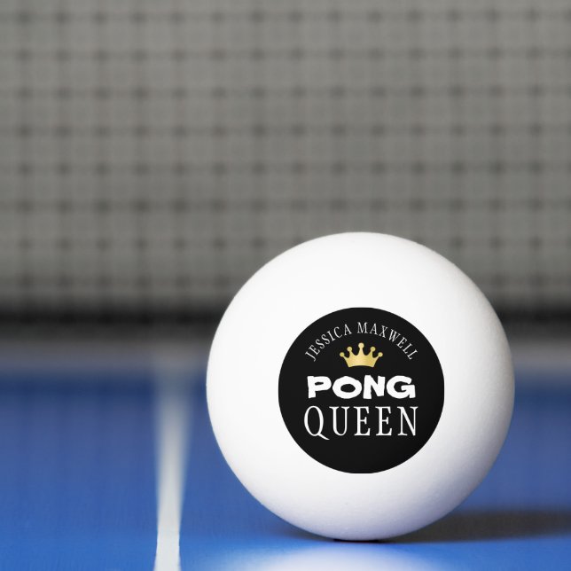 PING PONG QUEEN Gold Crown Personalised Black Ping Pong Ball (Net)