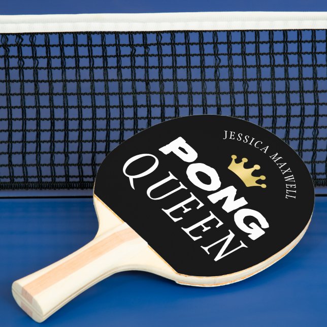 PING PONG QUEEN Name Editable Black 2-Sided Paddle (Insitu)