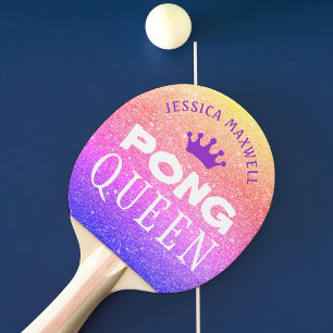 PING PONG QUEEN Personalised Multi Colour Glitter Paddle