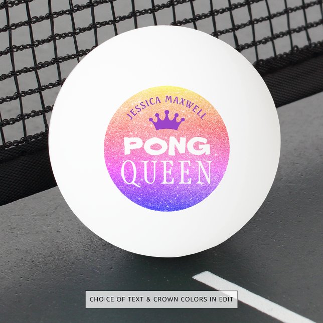 PING PONG QUEEN Personalised Multi Colour Glitter Ping Pong Ball (Creator Uploaded)