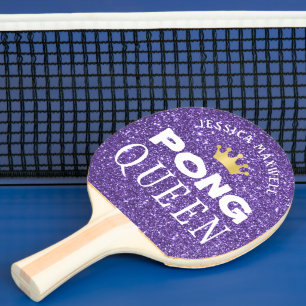 PING PONG QUEEN Personalised Purple Glitter Paddle