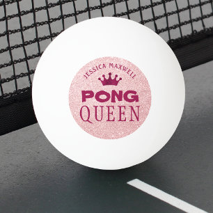 PING PONG QUEEN Pink Glitter Name Ping Pong Ball